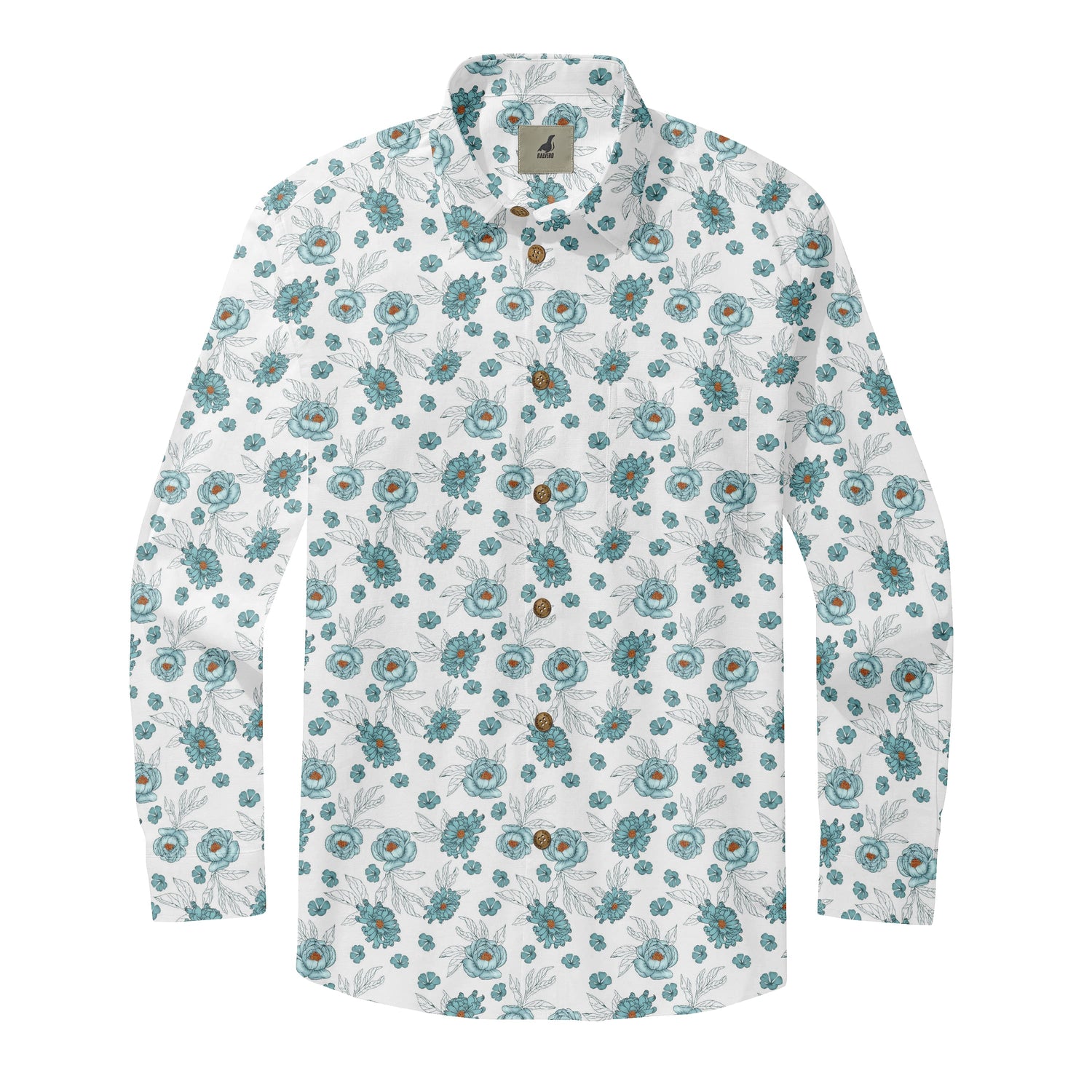 White Tropical Floral Long Sleeve Hawaiian Shirt
