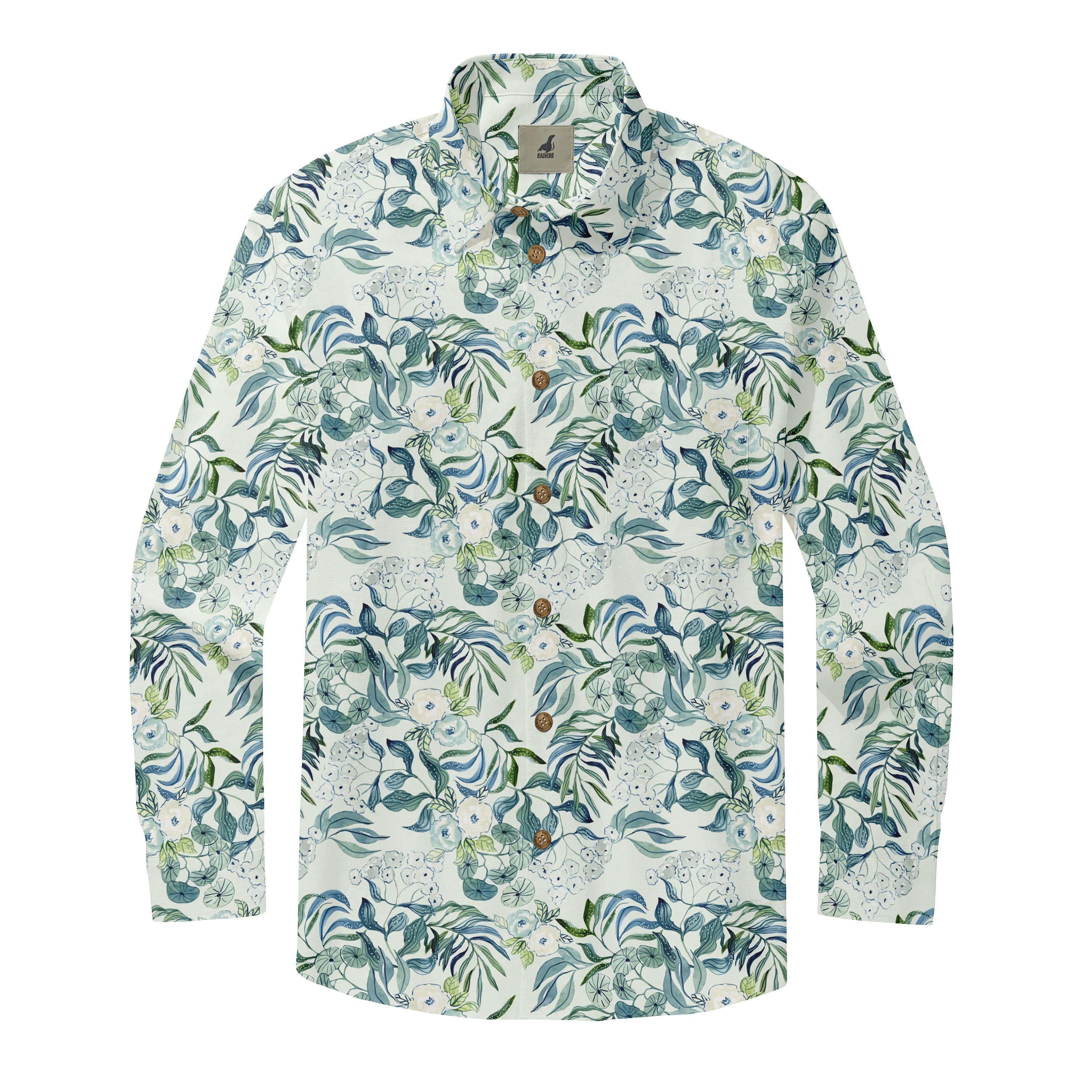Light Green Tropical Floral Long Sleeve Hawaiian Shirt
