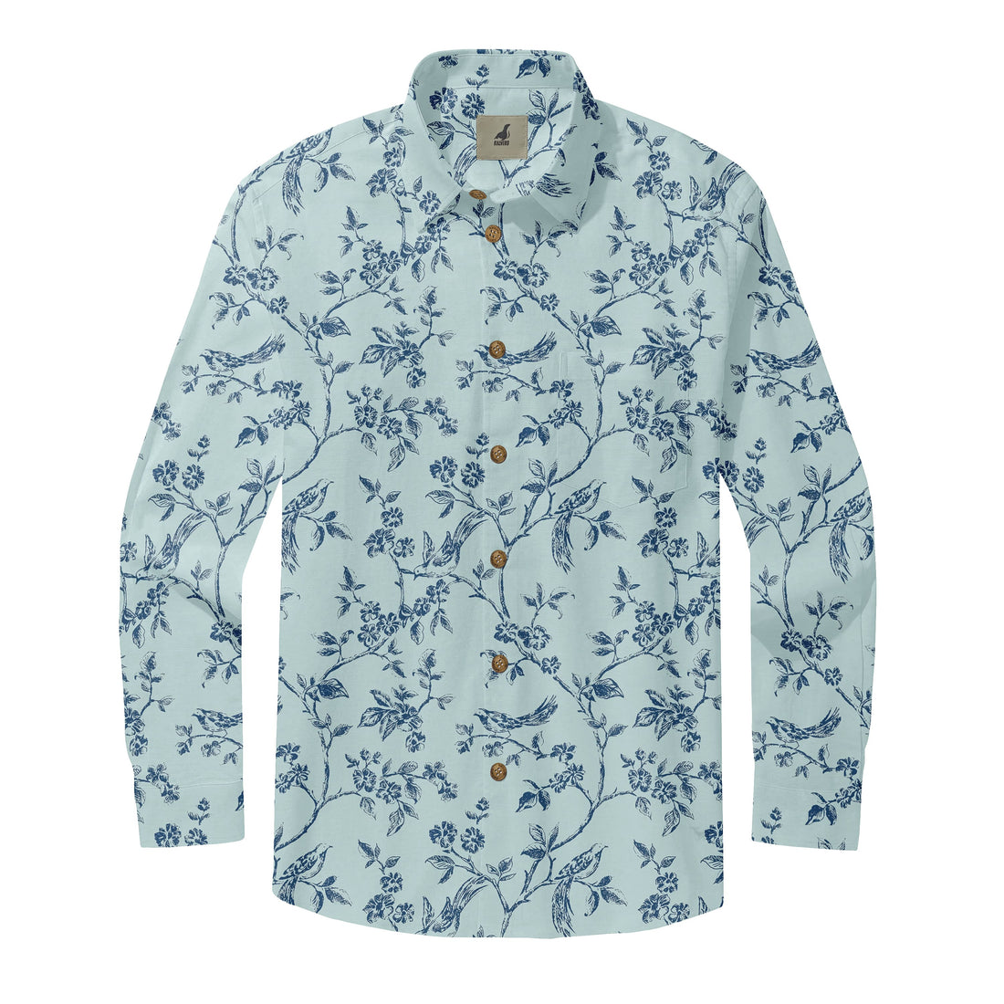 Light Blue Floral Long Sleeve Hawaiian Shirt