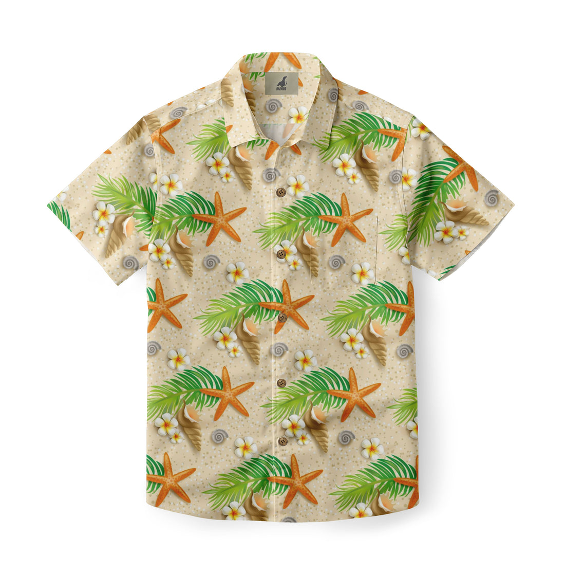 Beige Tropical Starfish and Palm Hawaiian Shirt