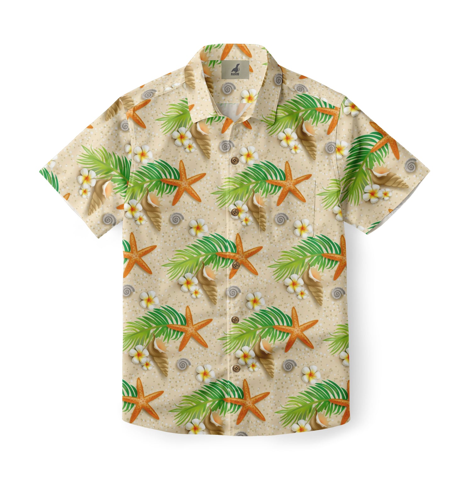 Beige Tropical Starfish and Palm Hawaiian Shirt