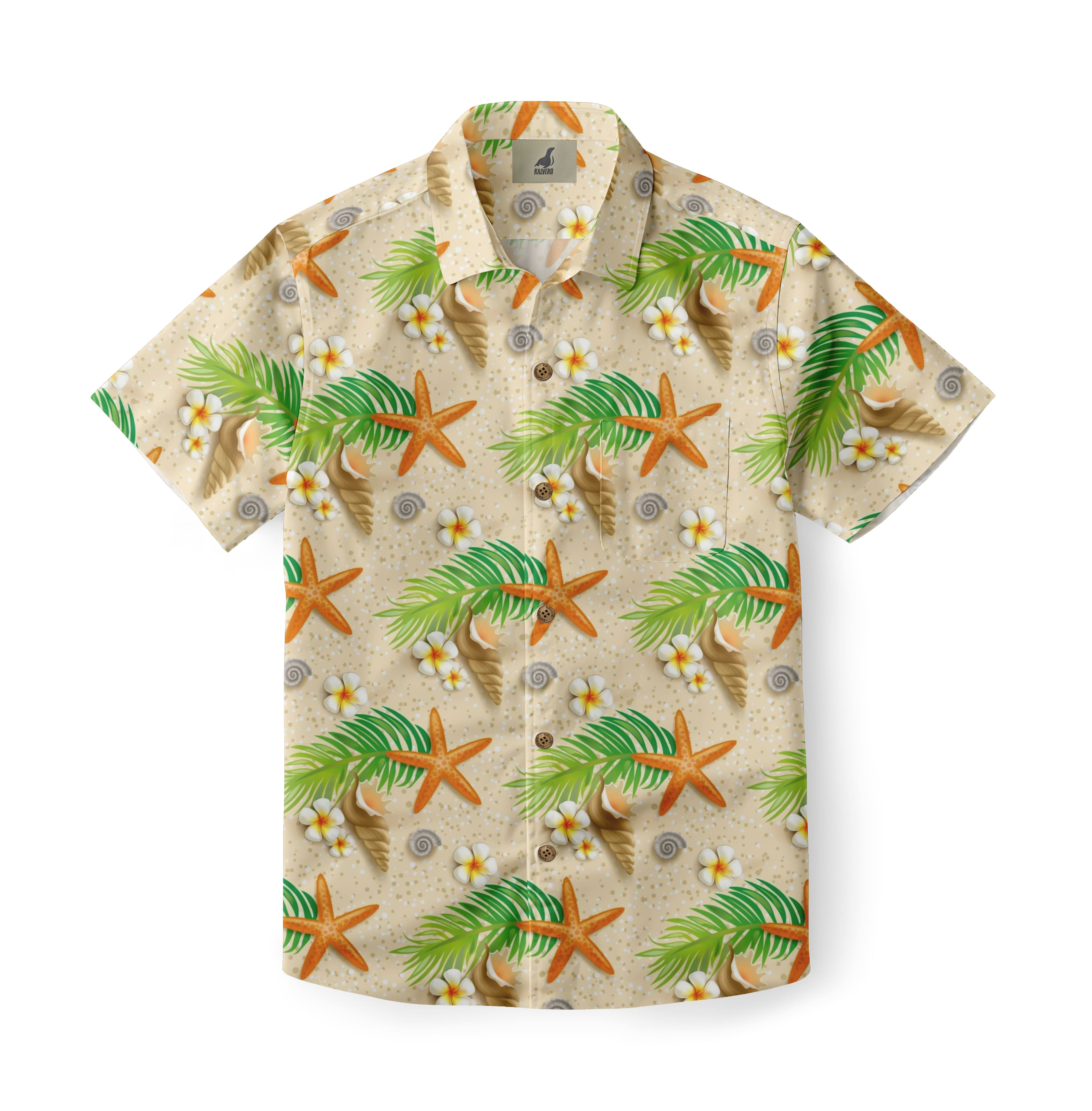 Beige Tropical Starfish and Palm Hawaiian Shirt