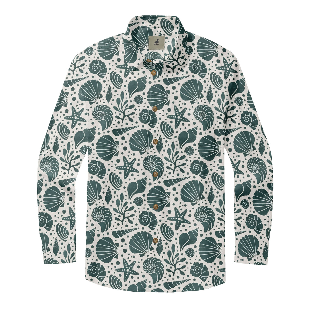 White Tropical Sea Shells Long Sleeve Hawaiian Shirt