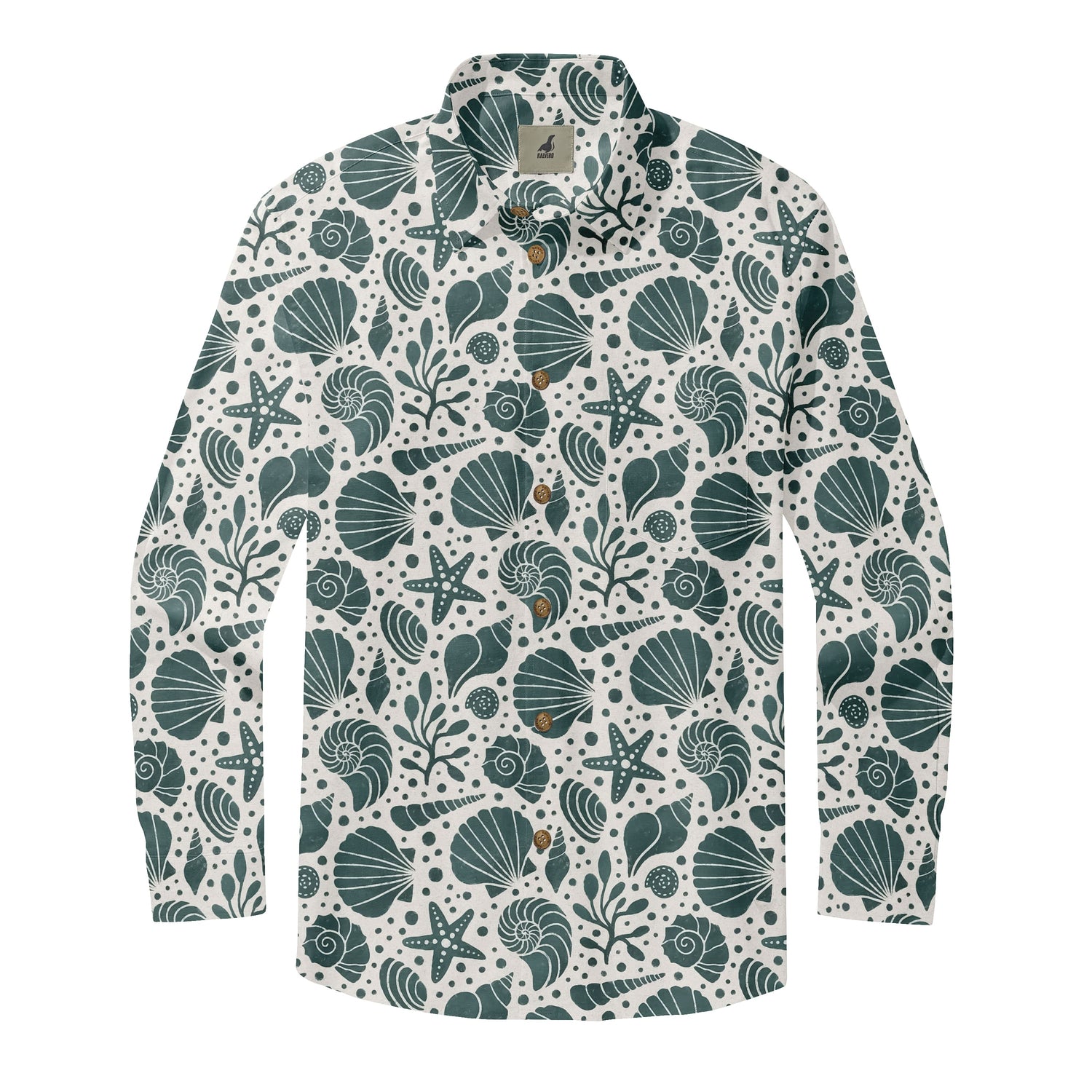 White Tropical Sea Shells Long Sleeve Hawaiian Shirt