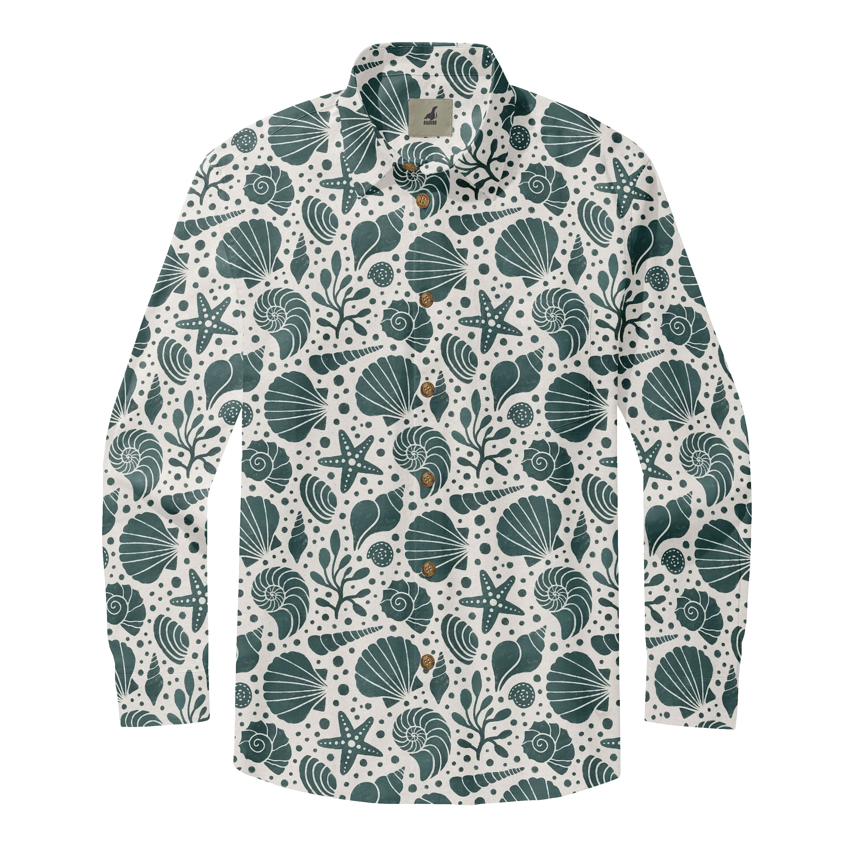 White Tropical Sea Shells Long Sleeve Hawaiian Shirt