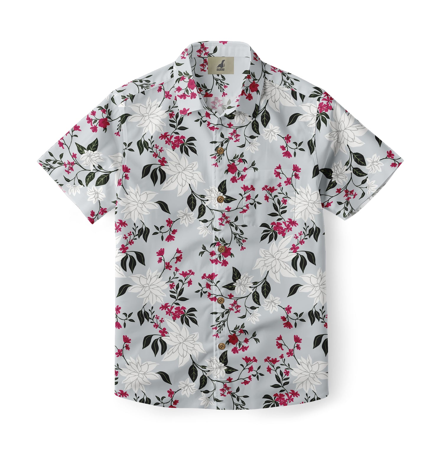 Light Gray Tropical Floral Hawaiian Shirt