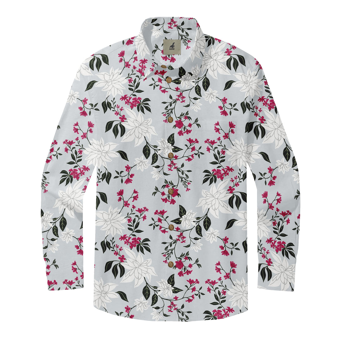 Light Gray Tropical Floral Long Sleeve Hawaiian Shirt