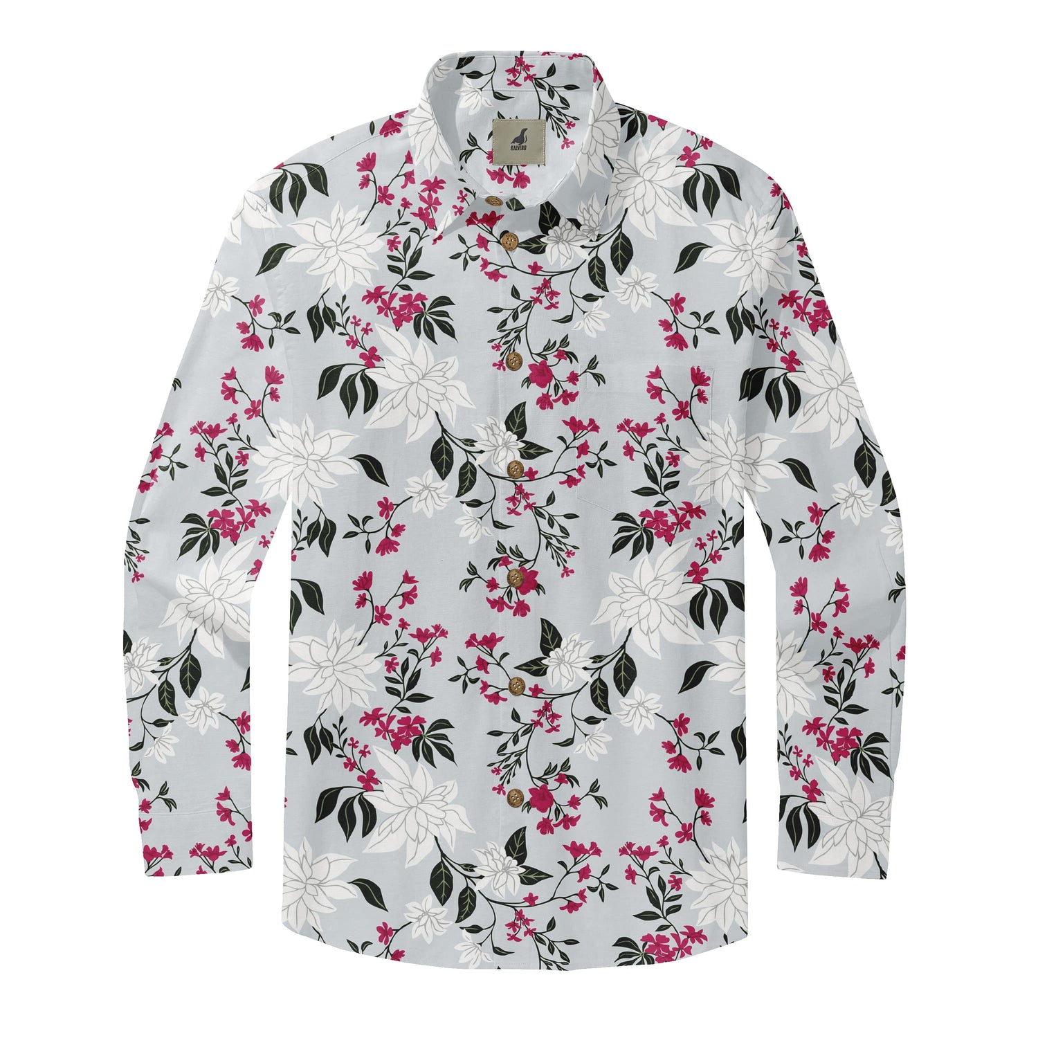 Light Gray Tropical Floral Long Sleeve Hawaiian Shirt