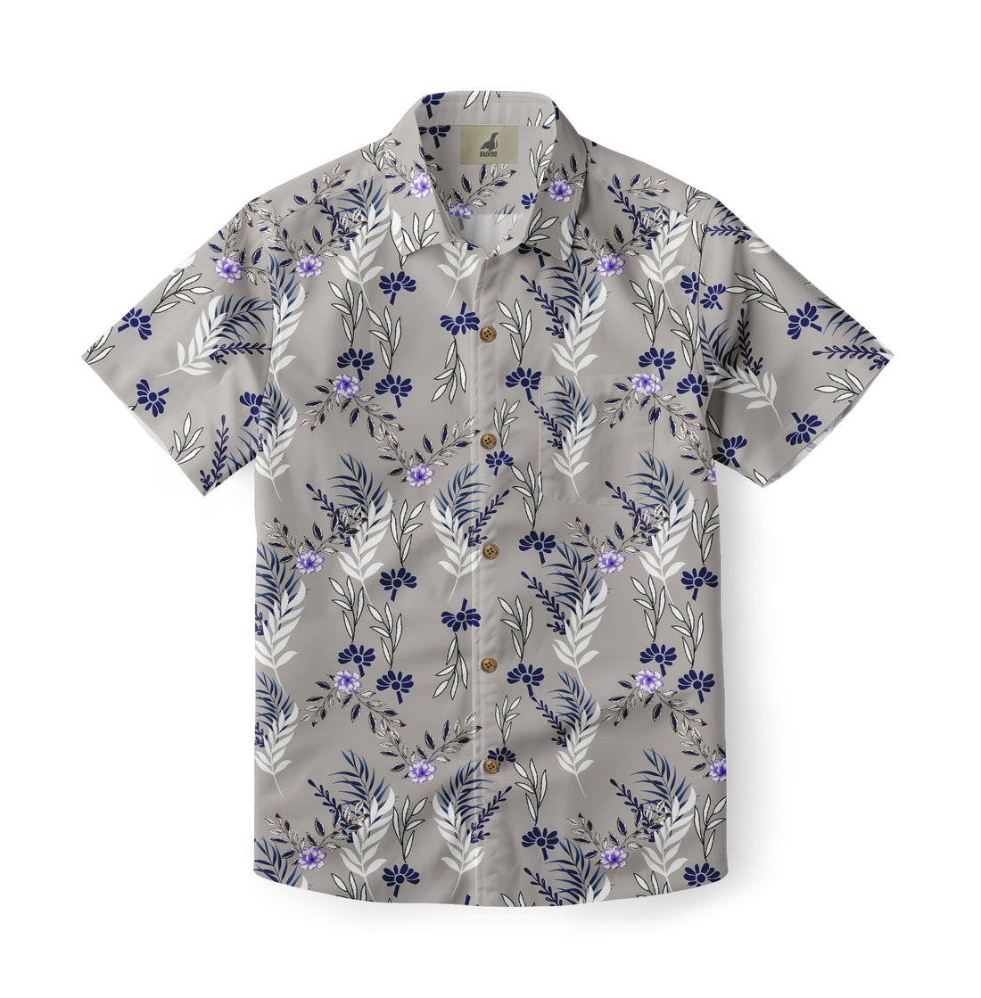 Gray Tropical Floral Hawaiian Shirt