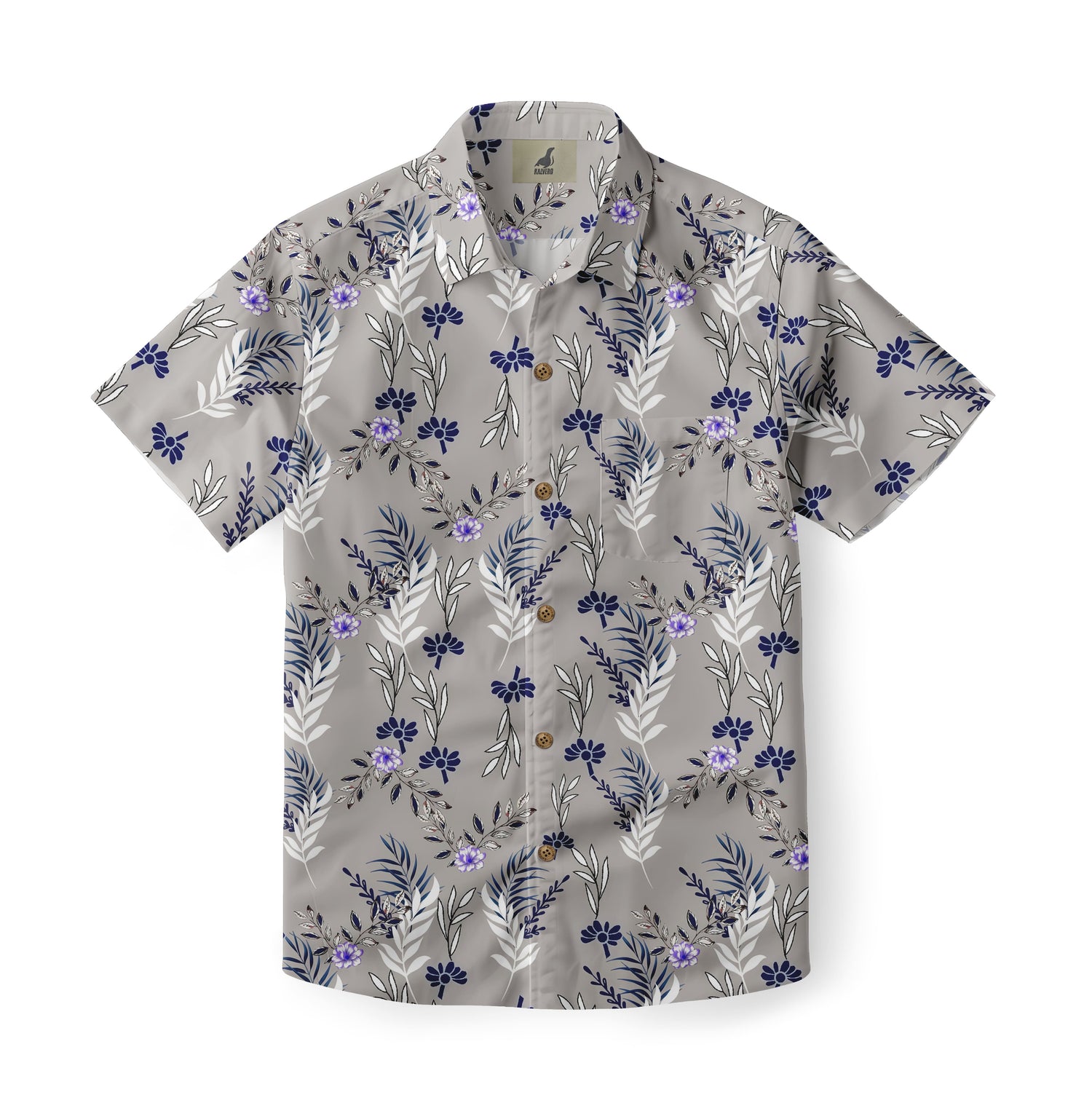 Gray Tropical Floral Hawaiian Shirt