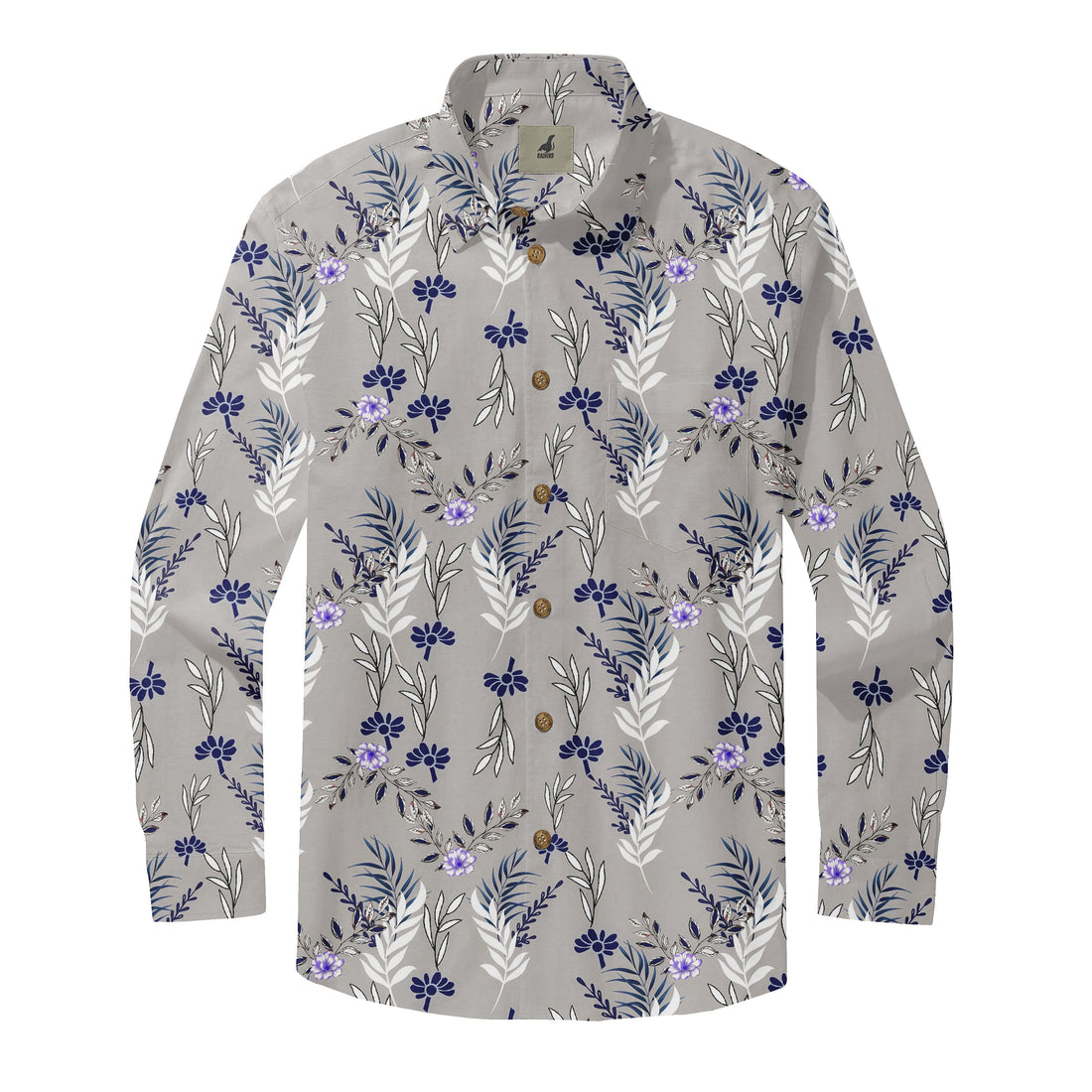 Gray Tropical Floral Long Sleeve Hawaiian Shirt