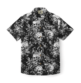 Black shirt with intricate white skull and floral pattern