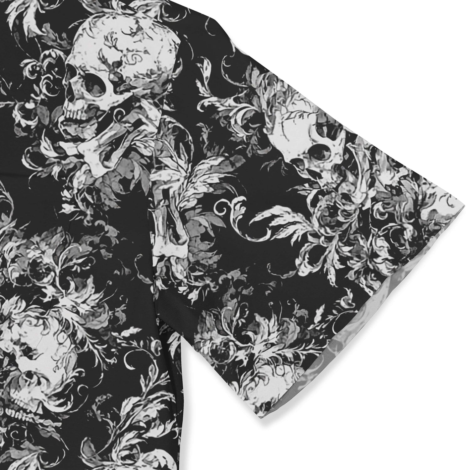 Detailed skull motifs with flowers on a stylish shirt