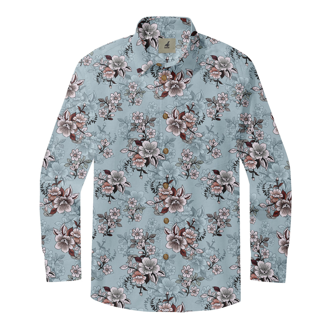 Light Blue Tropical Floral Long Sleeve Hawaiian Shirt