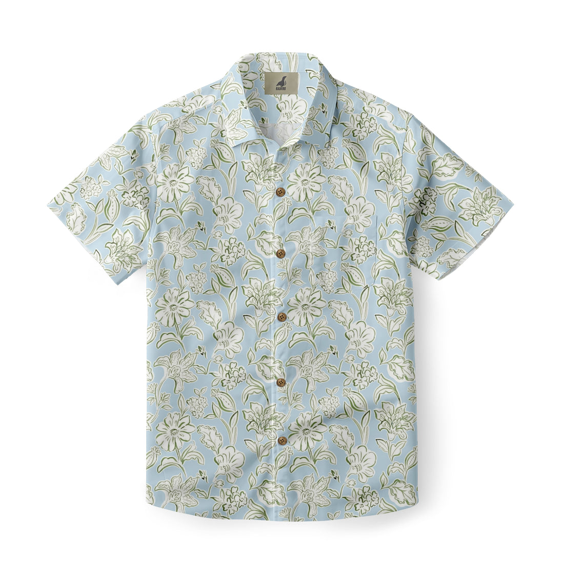 Light Blue White Floral Hawaiian Shirt