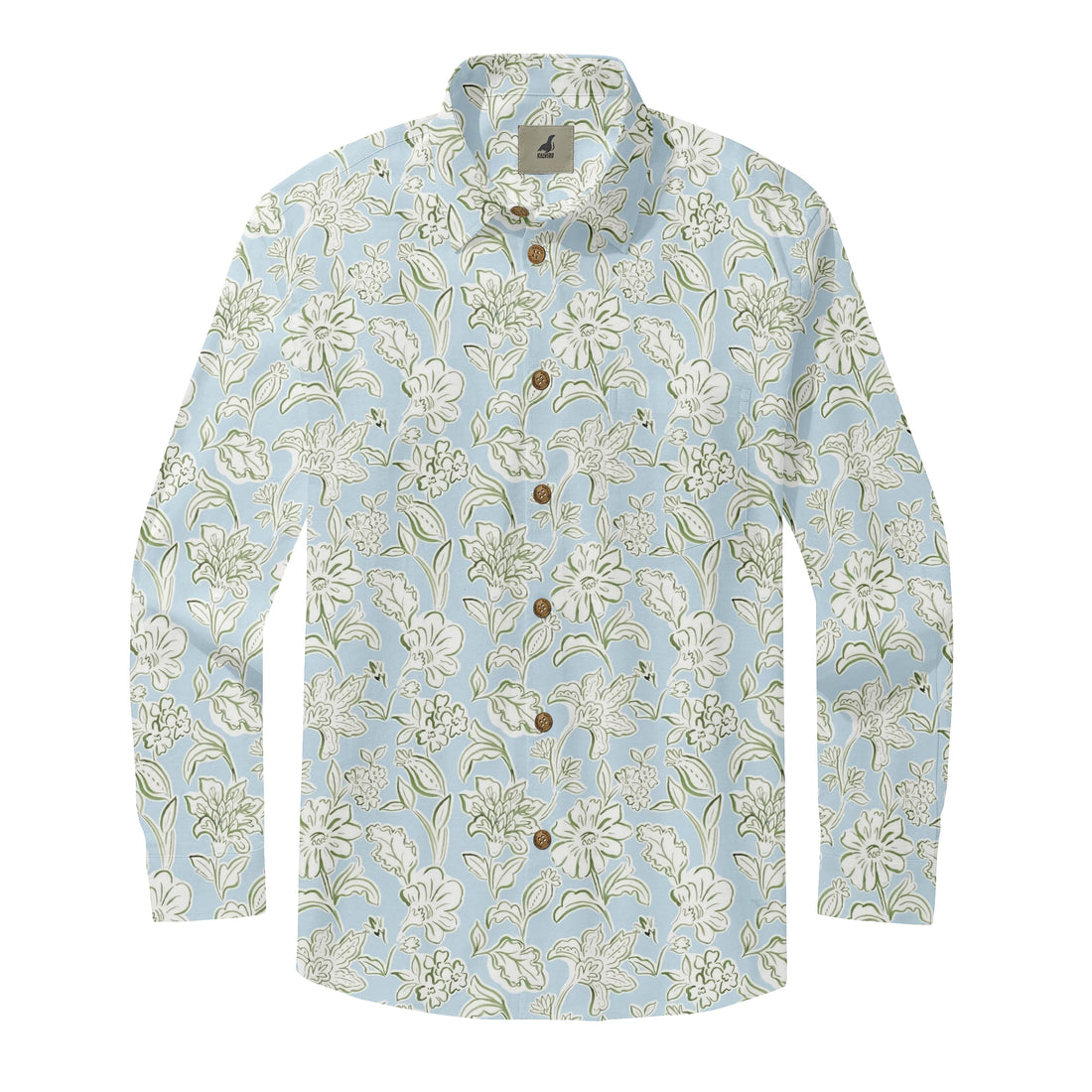 Light Blue White Floral Long Sleeve Hawaiian Shirt