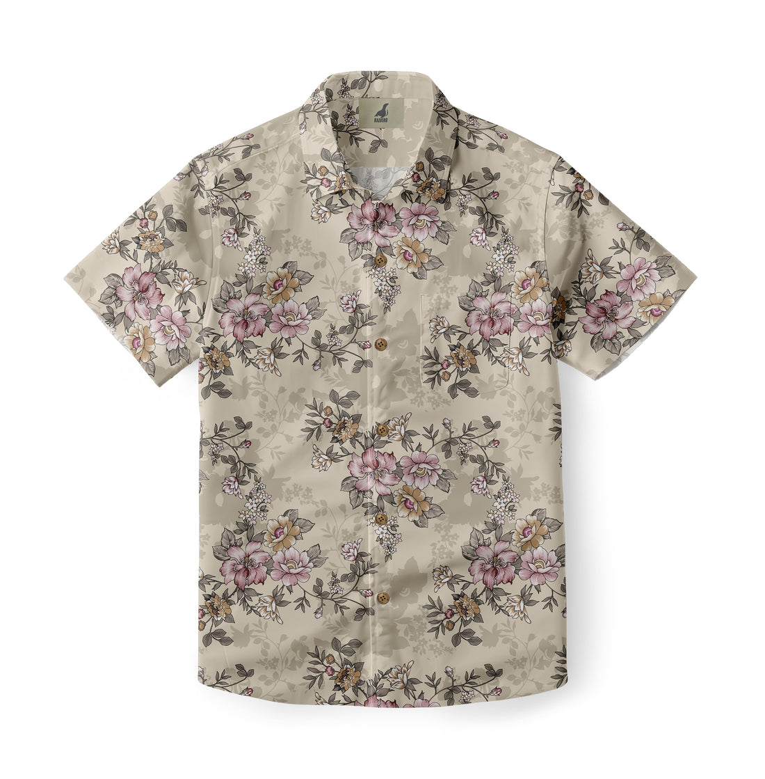 Beige Tropical Floral Hawaiian Shirt