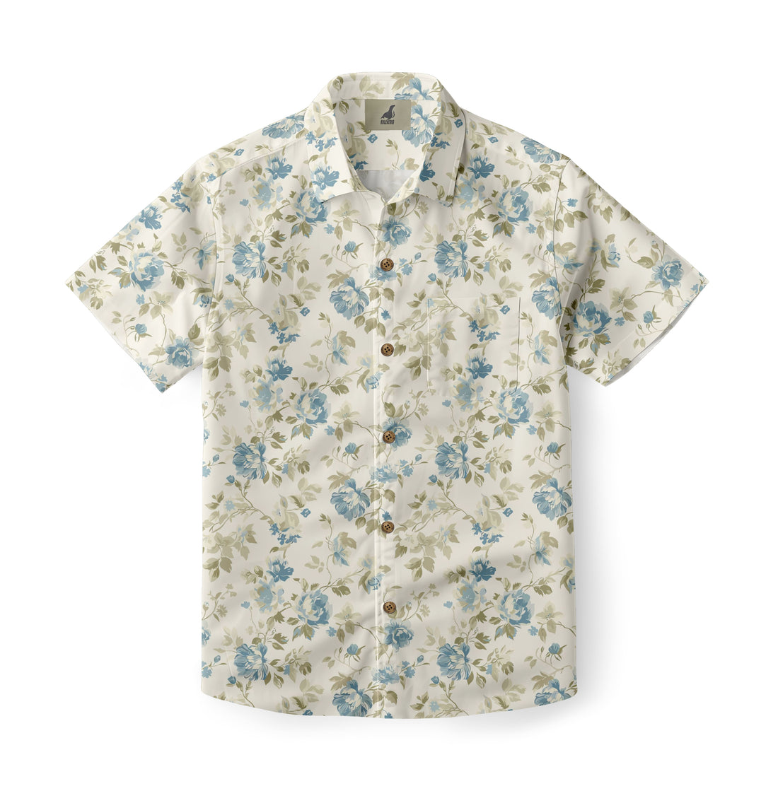 Cream Blue Floral Hawaiian Shirt