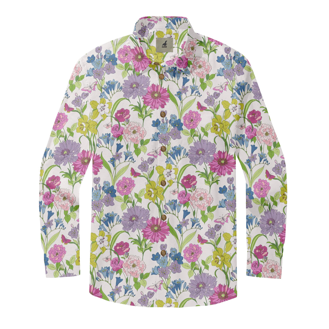 White Multicolor Floral Long Sleeve Hawaiian Shirt