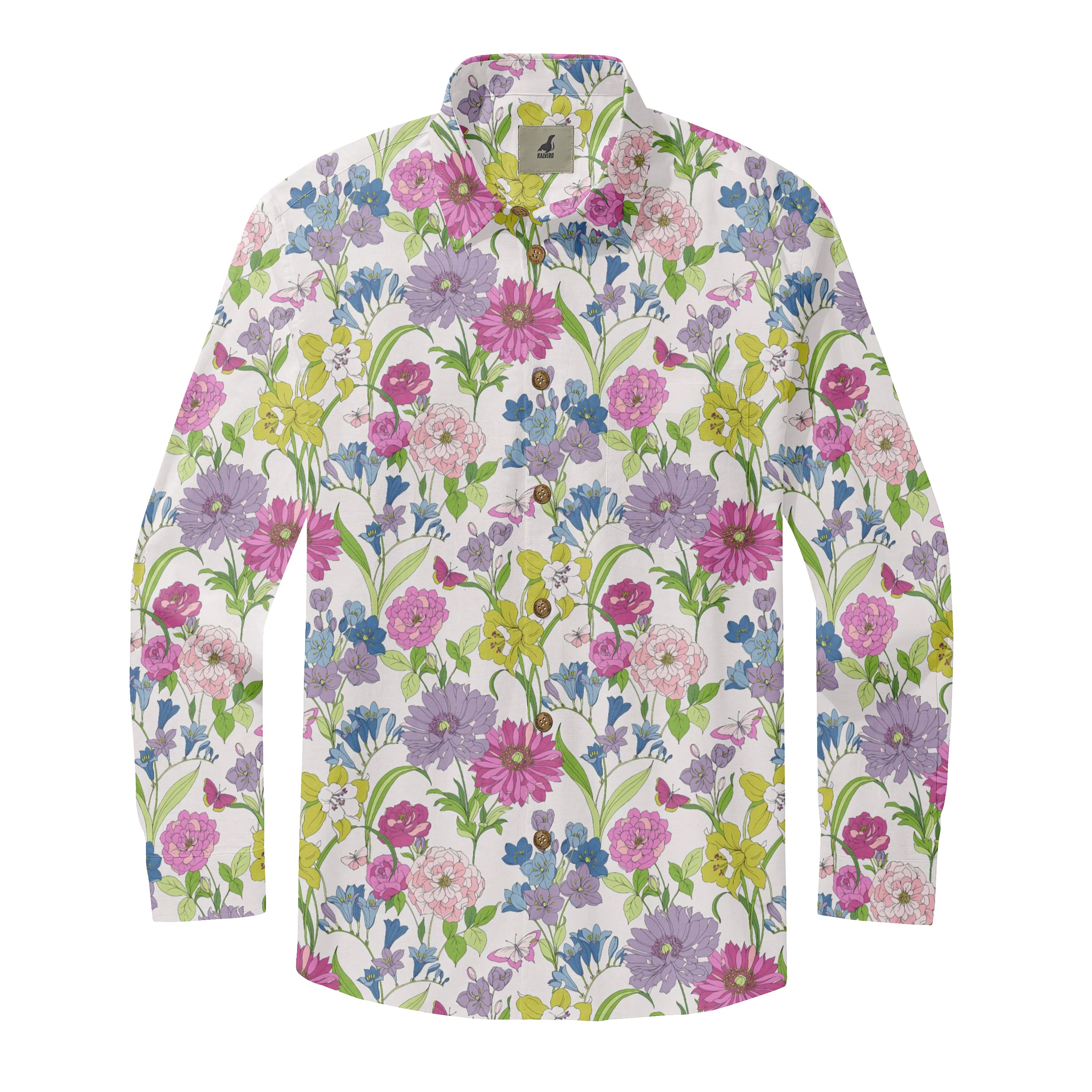 White Multicolor Floral Long Sleeve Hawaiian Shirt
