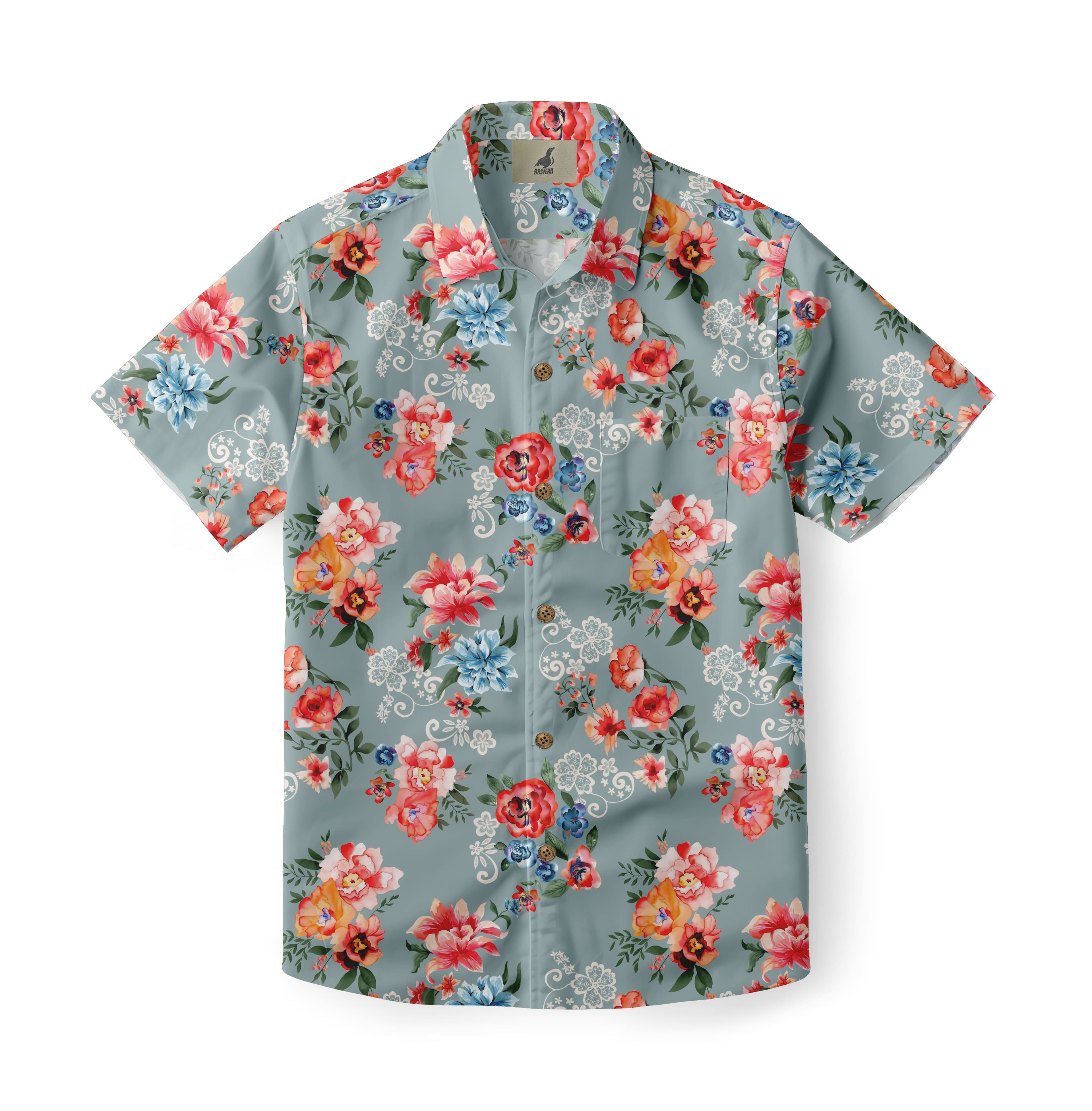 Light Blue Tropical Floral Hawaiian Shirt