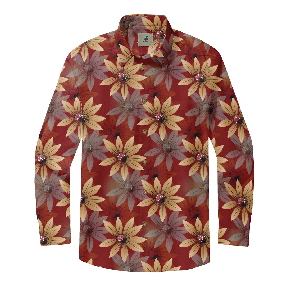 Red Tropical Floral Long Sleeve Hawaiian Shirt