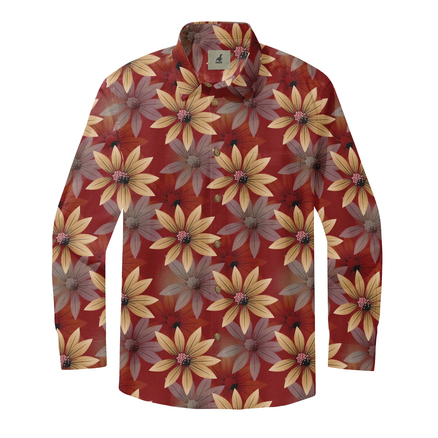 Red Tropical Floral Long Sleeve Hawaiian Shirt