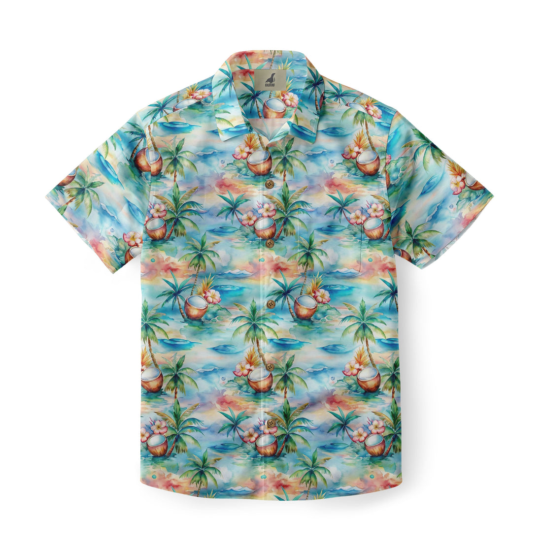 Blue Watercolor Coconut Palm Hawaiian Shirt