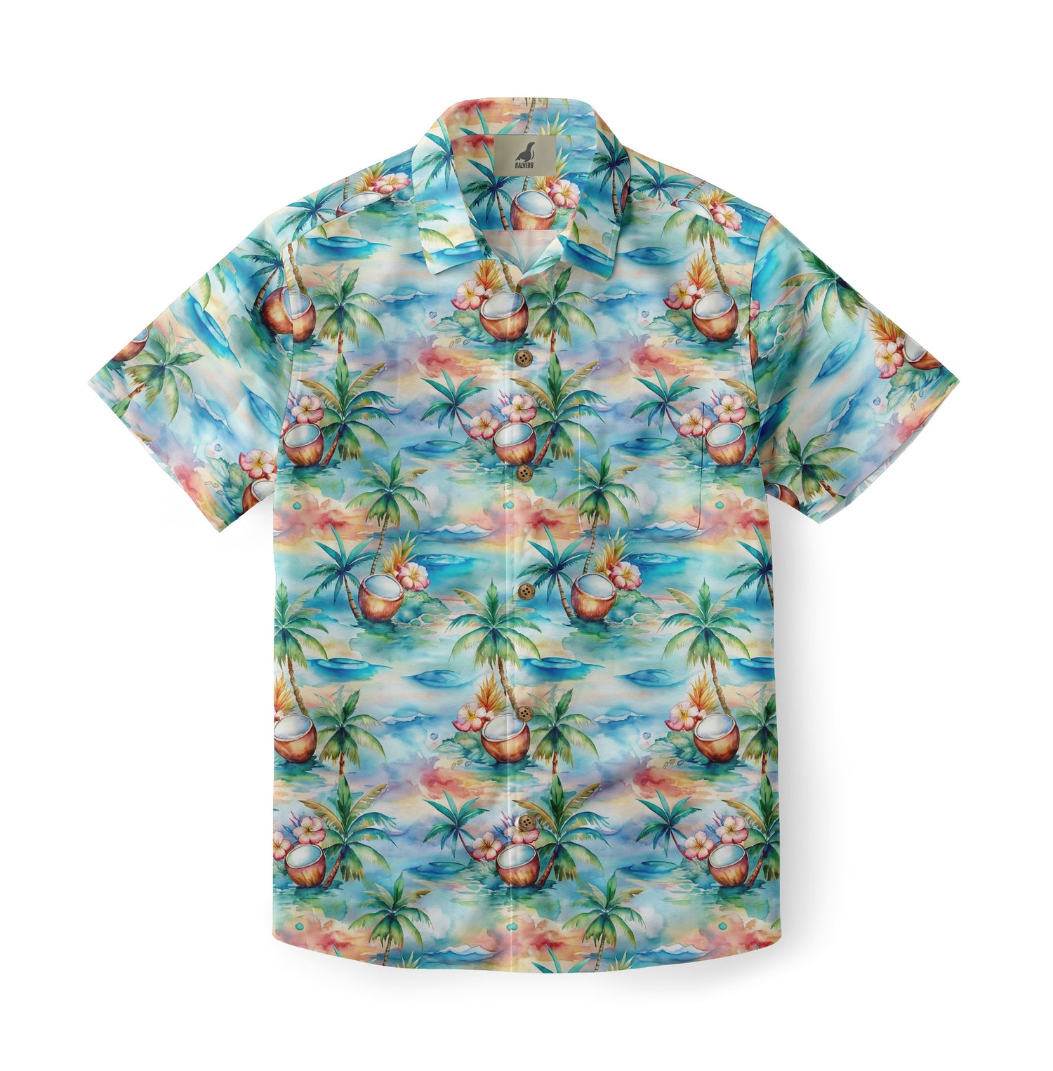 Blue Watercolor Coconut Palm Hawaiian Shirt