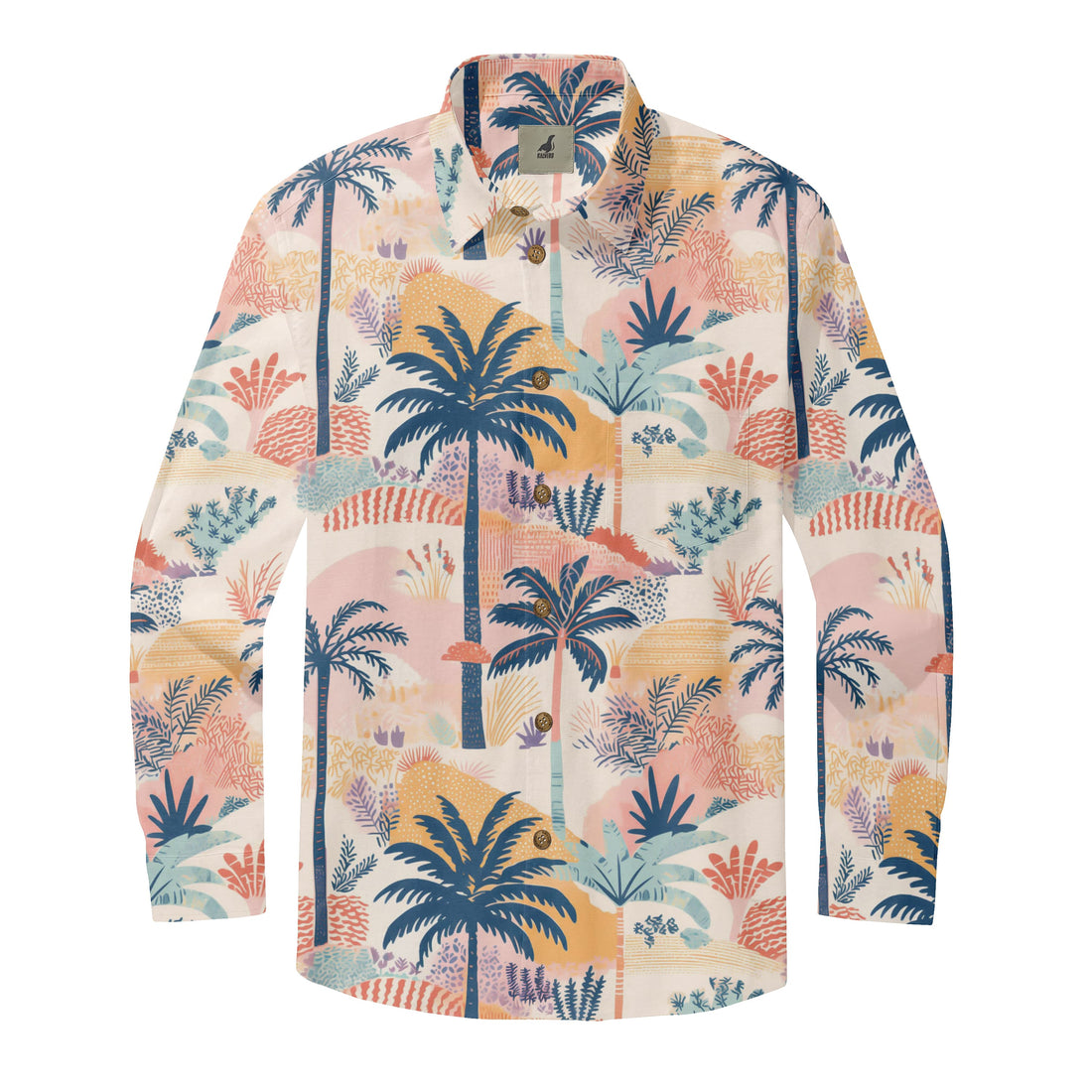 Cream Tropical Palm Long Sleeve Hawaiian Shirt