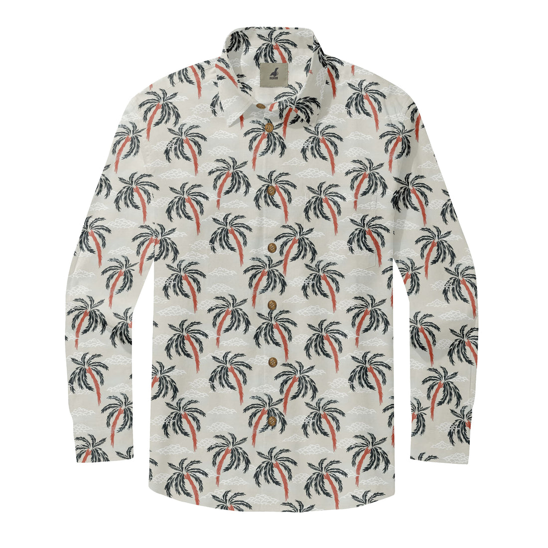 Light Beige Palm Tree Long Sleeve Hawaiian Shirt