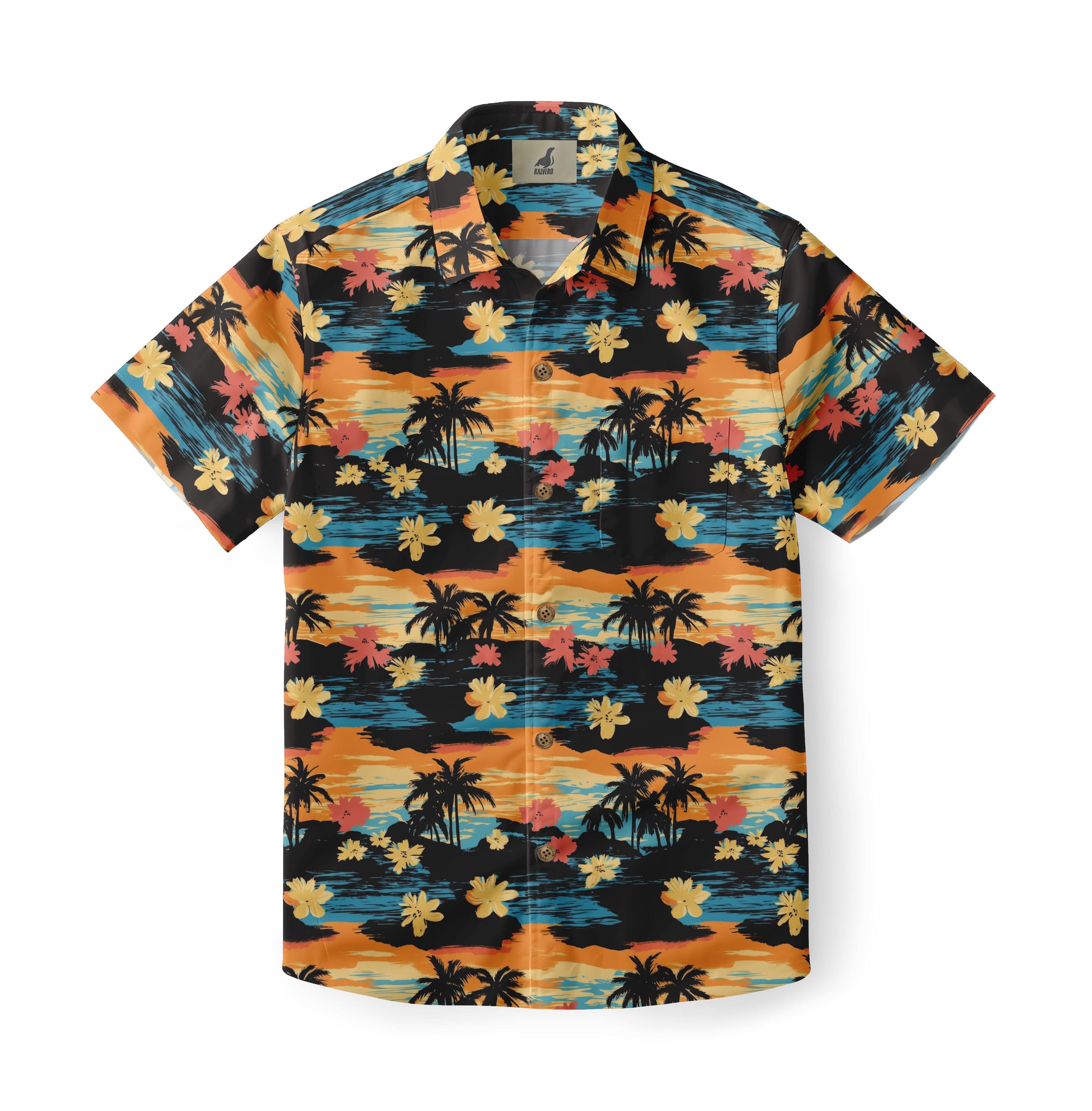 Black Tropical Floral Hawaiian Shirt
