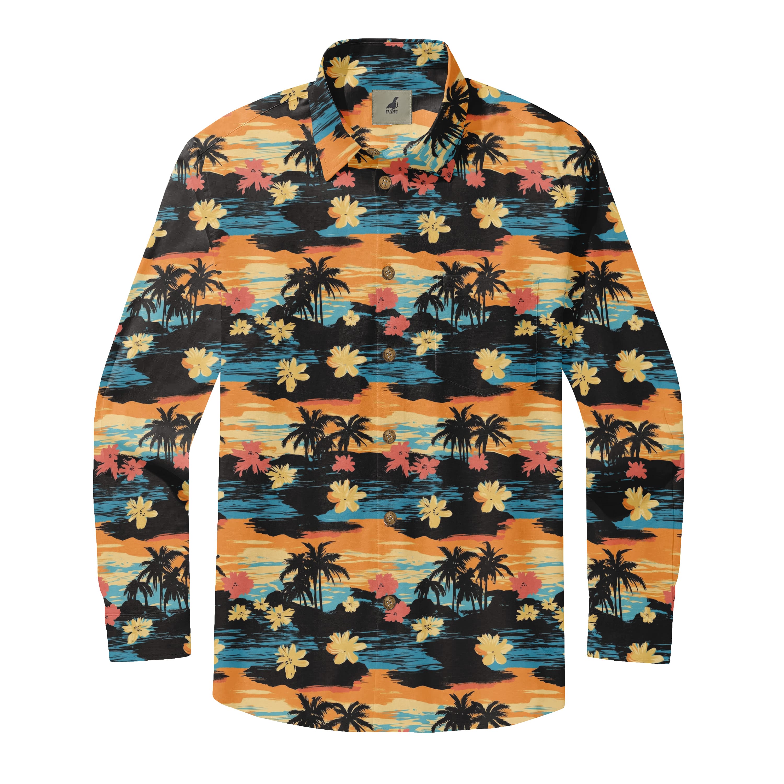 Black Tropical Floral Long Sleeve Hawaiian Shirt