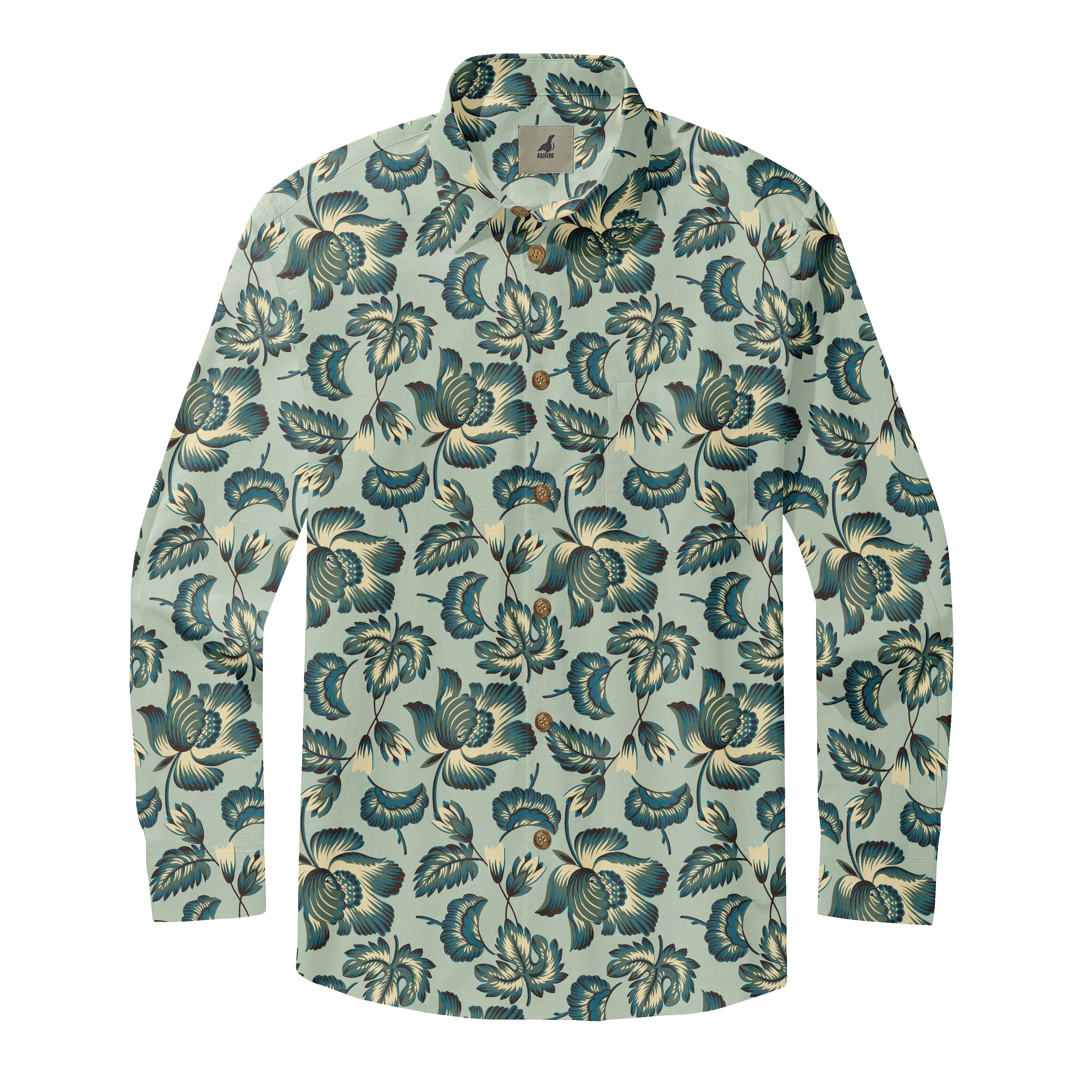 Teal Mirage Bloom Long Sleeve Shirts