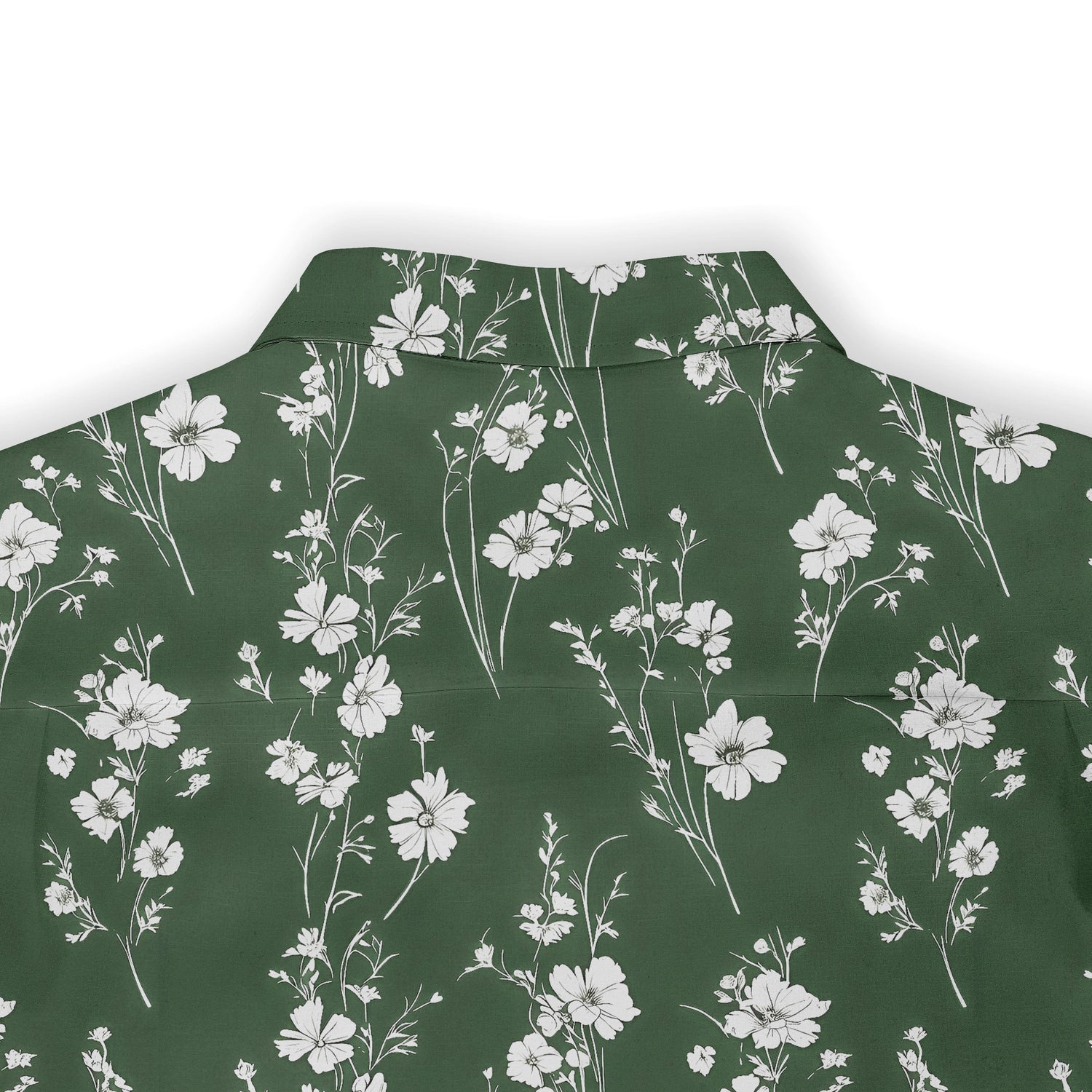 Green shirt with white floral print.