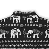 Stylish black and white elephant pattern on a casual short-sleeve shirt.