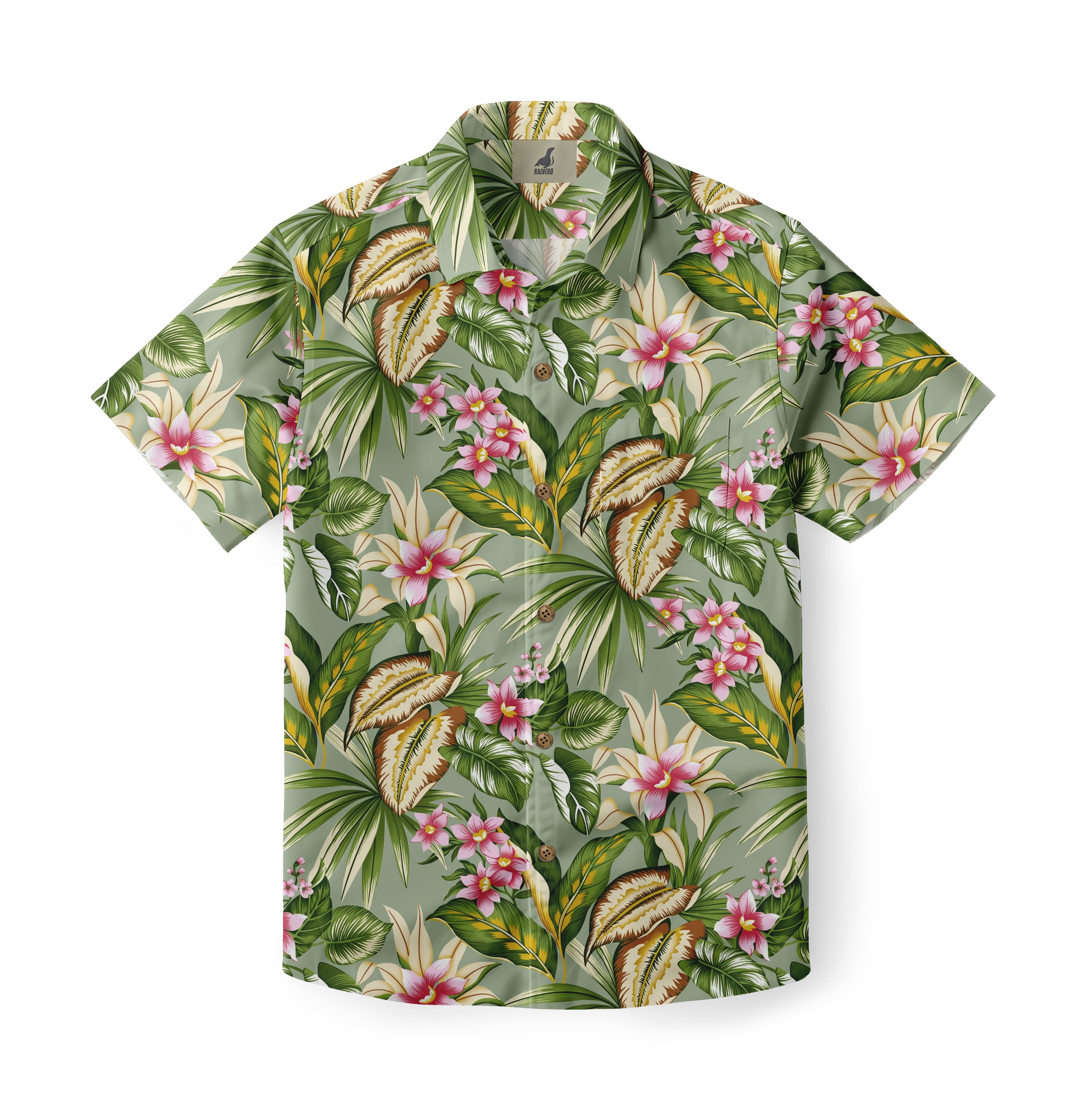 Light Green Tropical Floral Hawaiian Shirt
