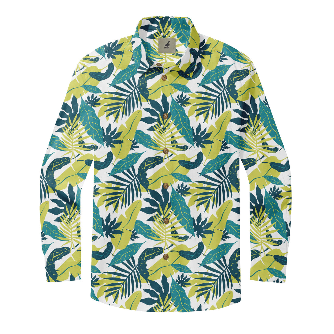 White Tropical Leaves Long Sleeve Hawaiian Shirt