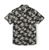 Black shirt with a detailed white palm tree pattern, evoking tropical tranquility.