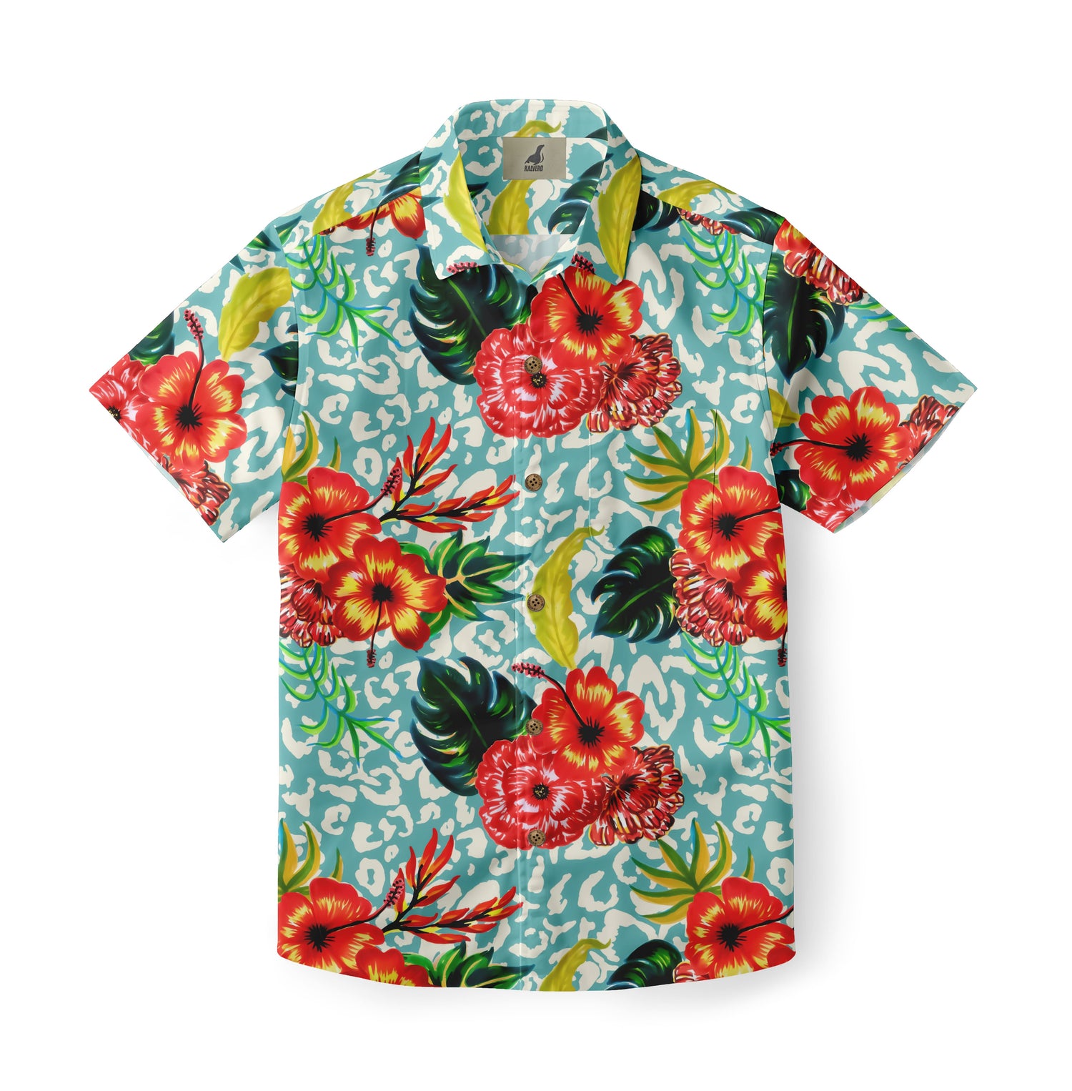Teal Tropical Floral Hawaiian Shirt