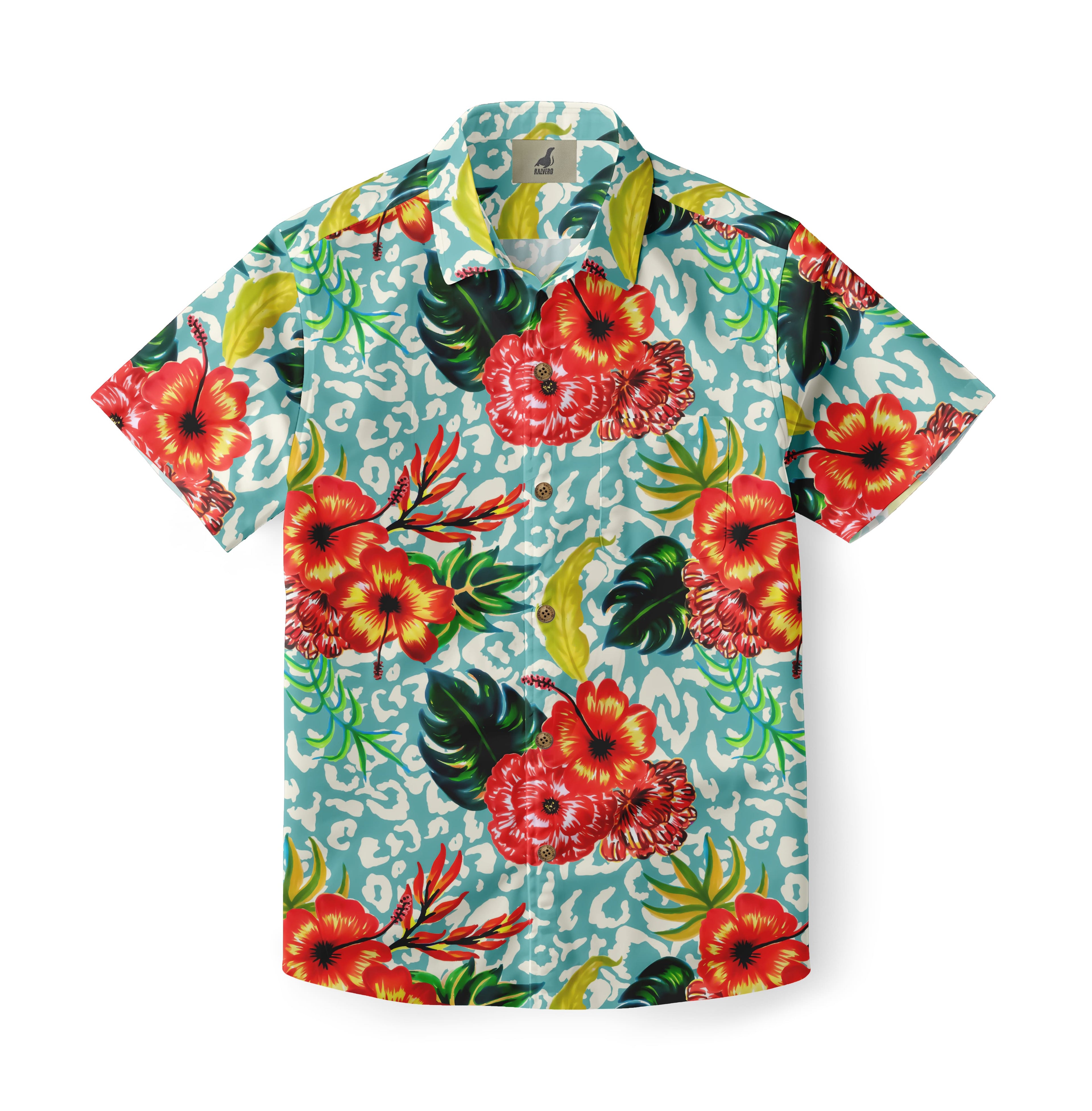 Teal Tropical Floral Hawaiian Shirt