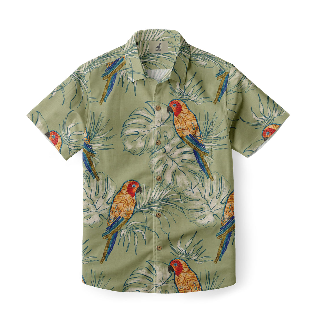Olive Green Parrot Hawaiian Shirt