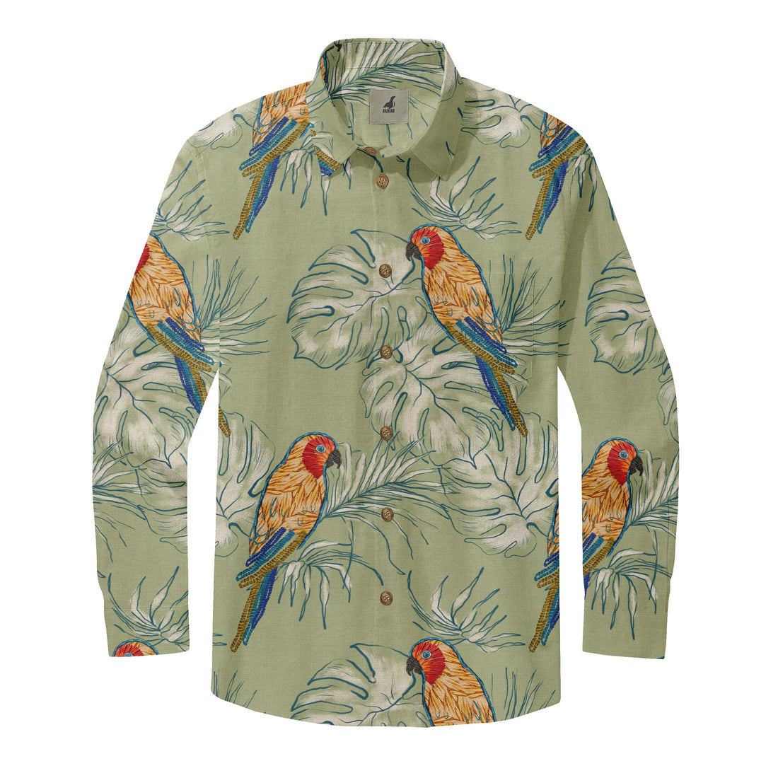 Olive Green Parrot Long Sleeve Hawaiian Shirt