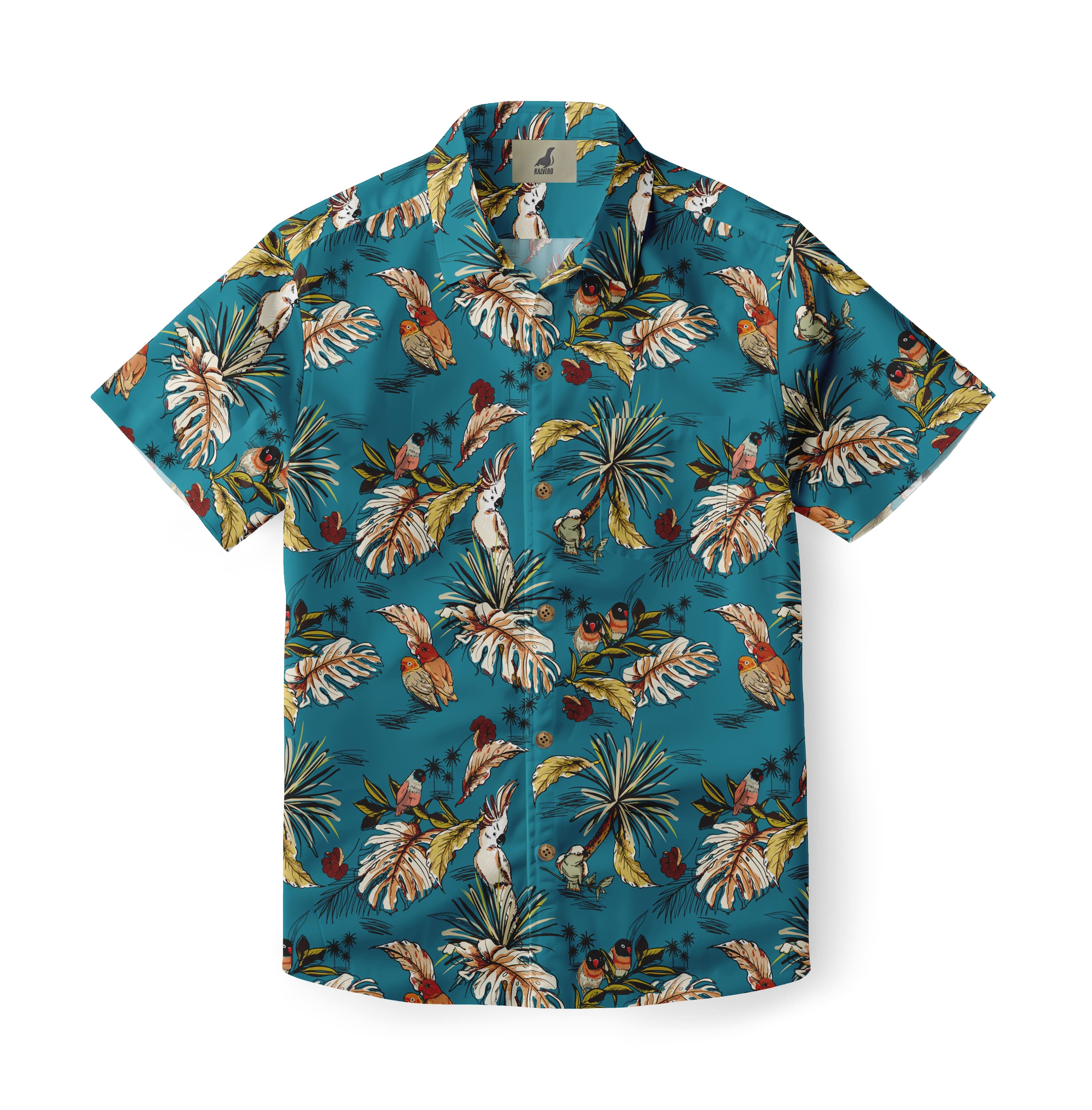 Teal Tropical Birds Hawaiian Shirt