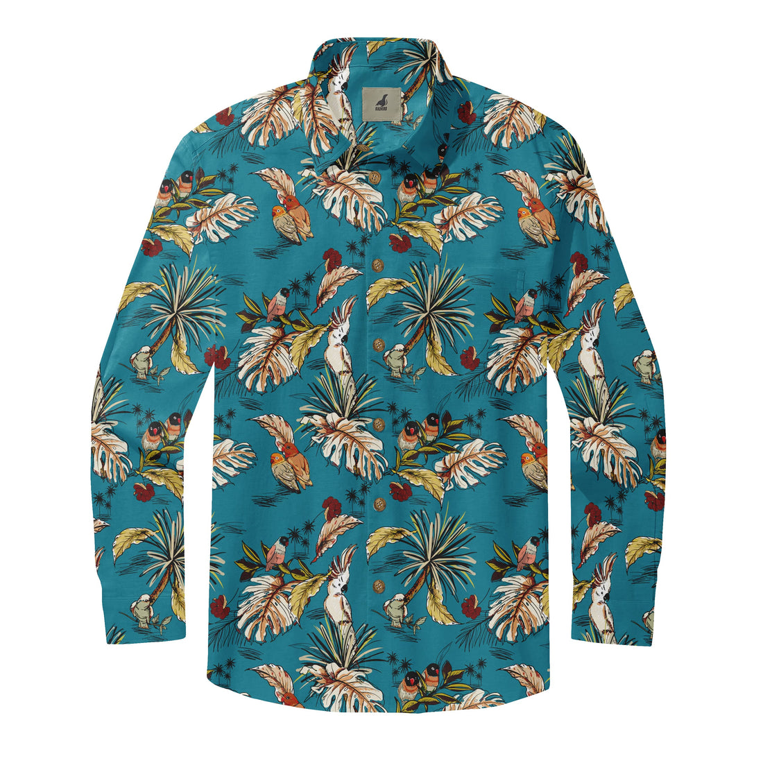 Teal Tropical Birds Long Sleeve Hawaiian Shirt