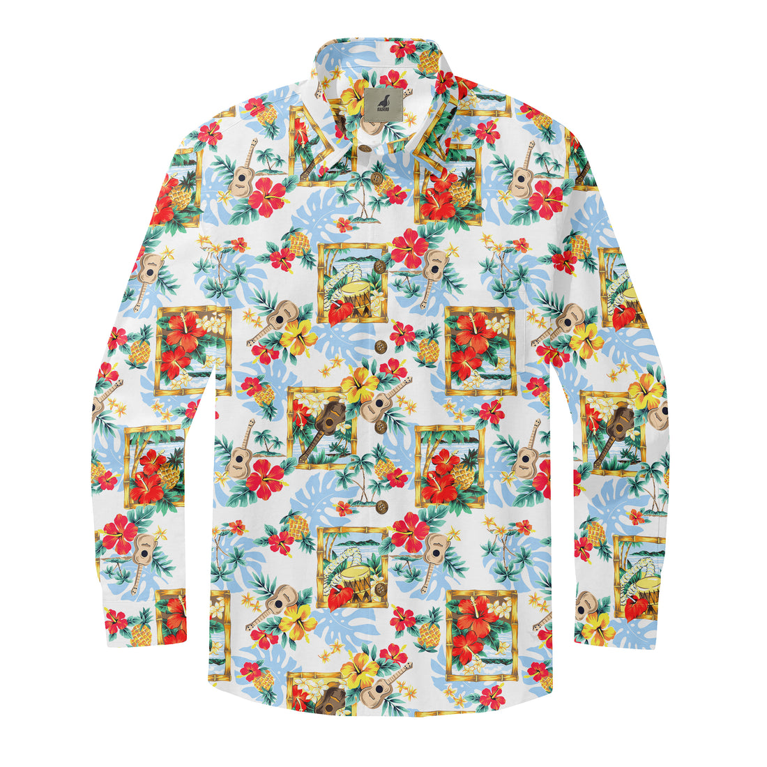 White Tropical Musical Long Sleeve Hawaiian Shirt