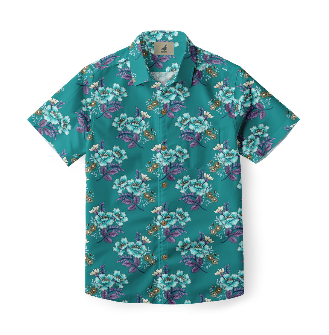 Teal Tropical Floral Hawaiian Shirt