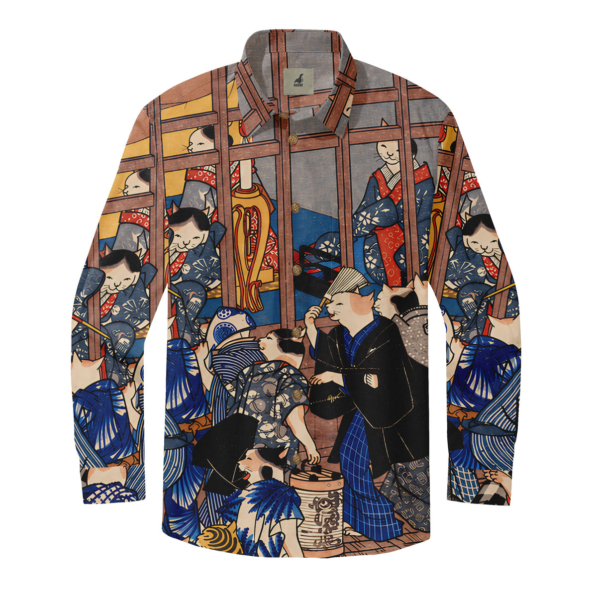 Ukiyo-e Cat Gathering Long Sleeve Shirt