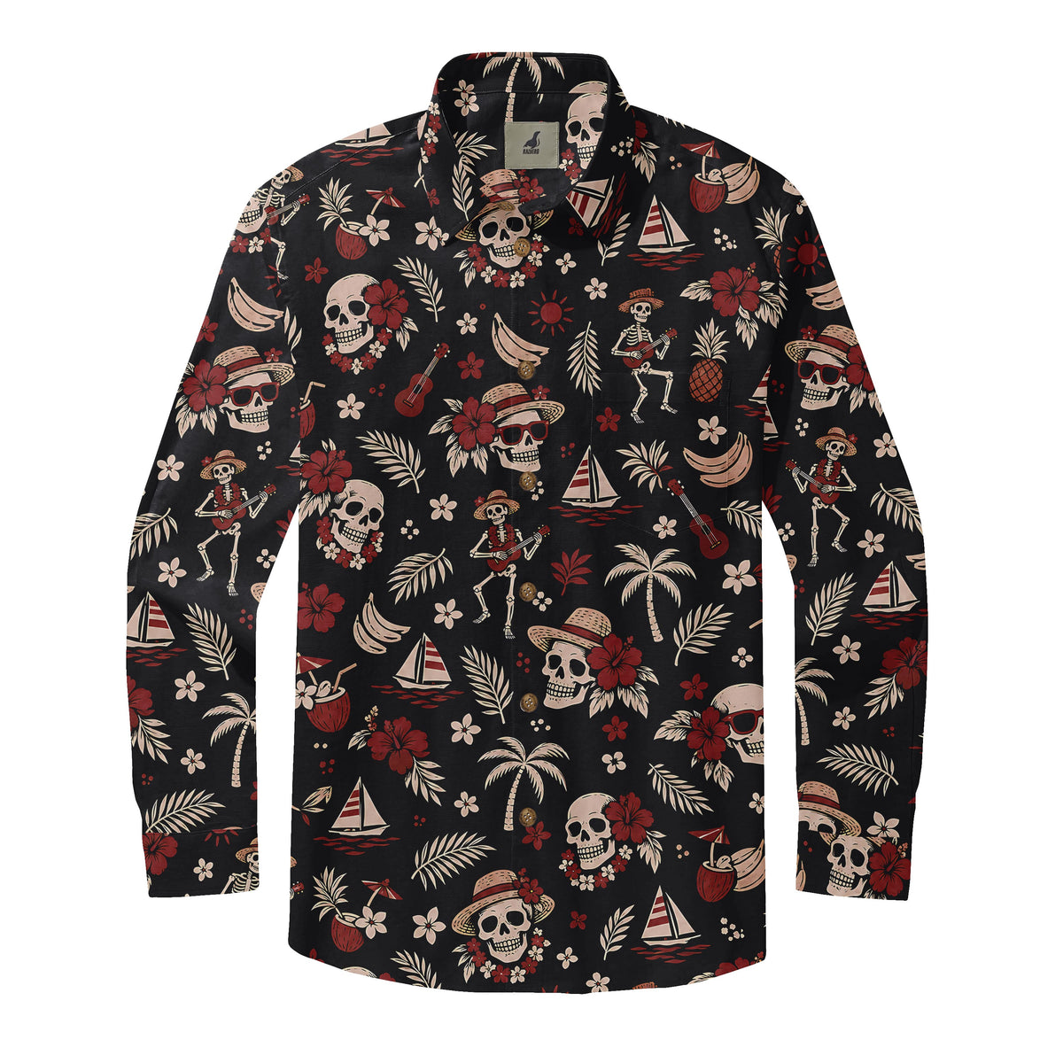 Ukulele Skeleton Luau Long Sleeve Shirt