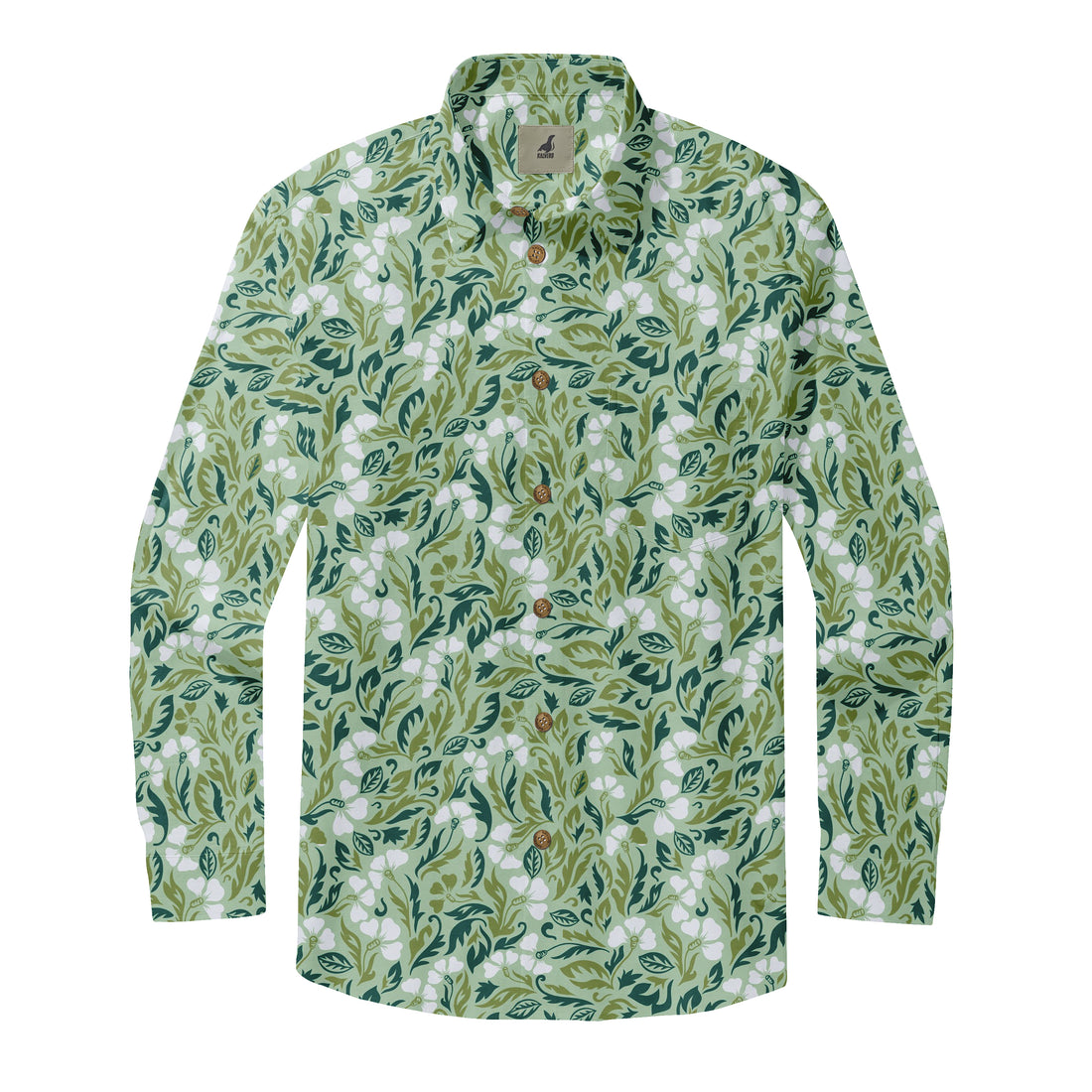 Light Green Tropical Floral Long Sleeve Hawaiian Shirt